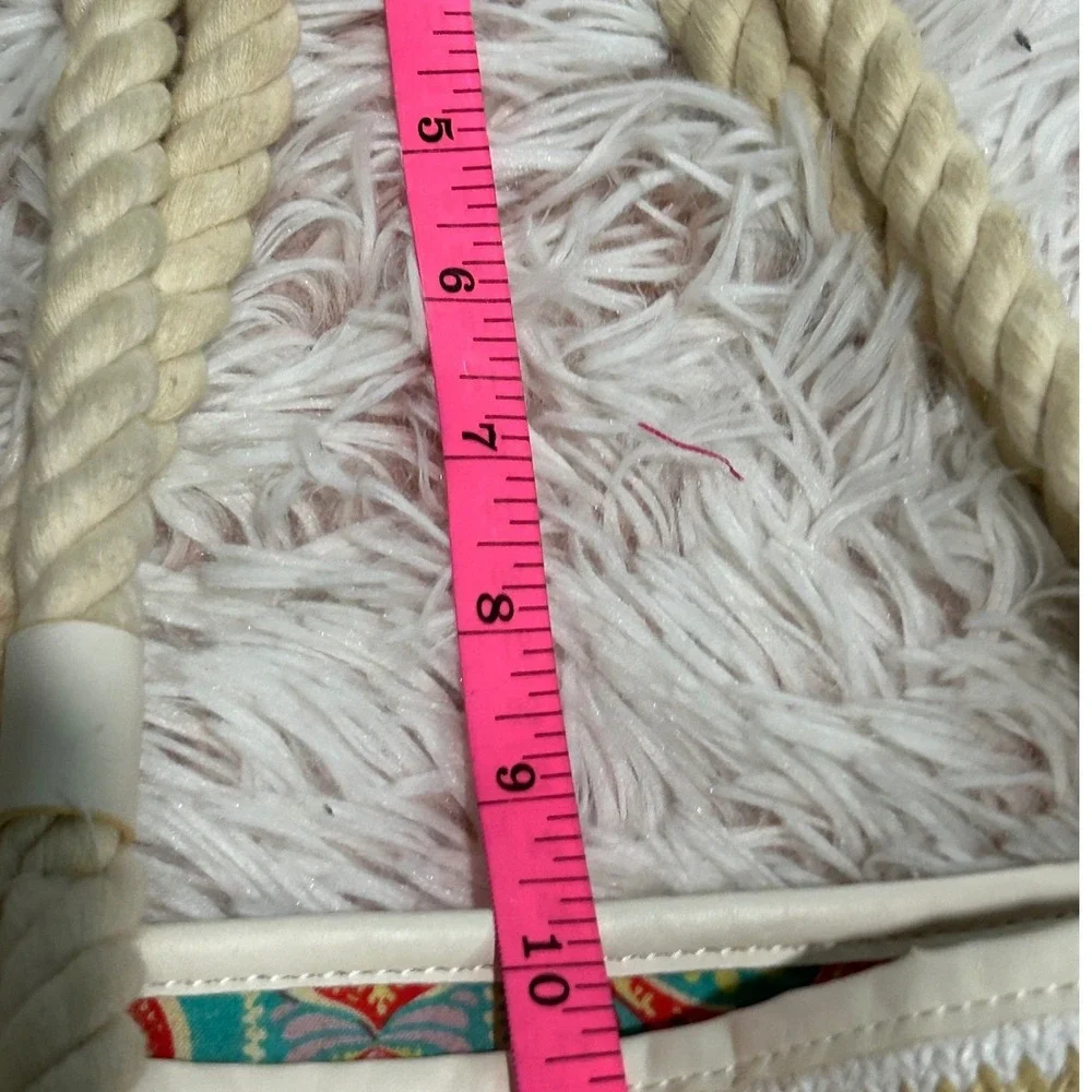 Vera Bradley Tote Bag Tan White Striped Woven Straw Rope Handle Coastal Boho